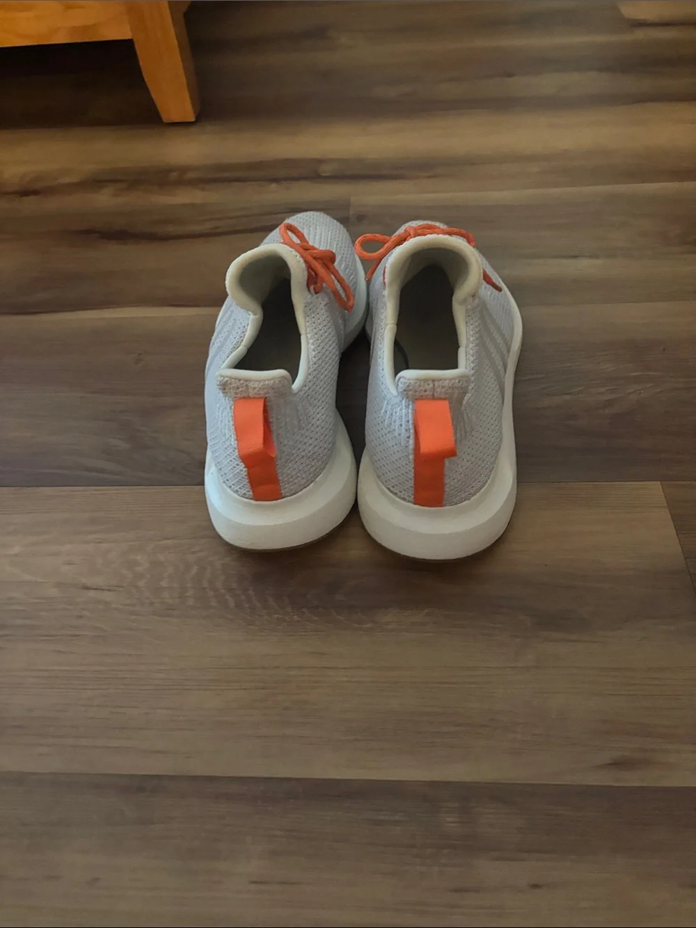 adidas Light Gray Knit Sneakers with Orange Accents